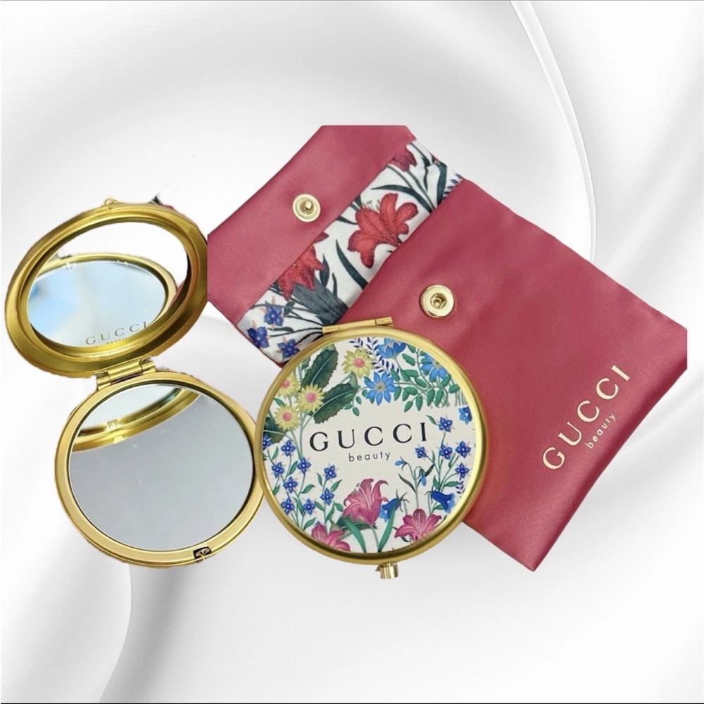 Gucci Gold Floral Mirror with Pink Case